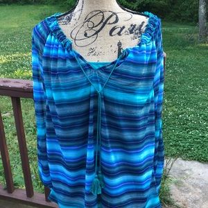 Worthington stripe blue long sleeve blouse
